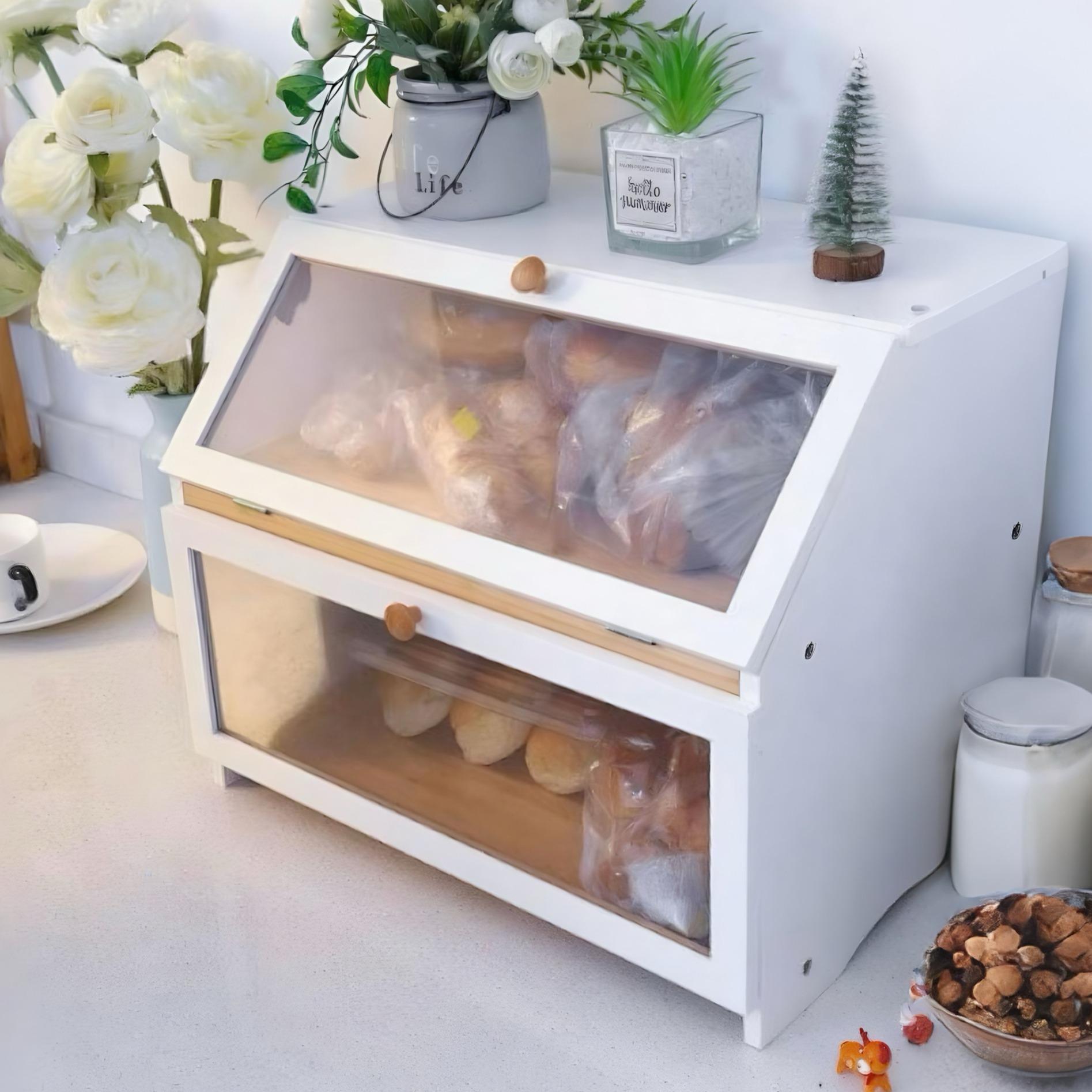 Food Storage Box Large - HOMEKOKO Double Layer Bread Box for