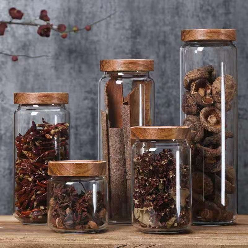 Food Storage Youtube - Round Glass Tube Jar Acacia Wood