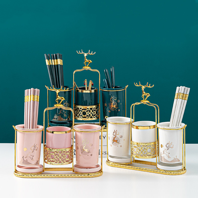 Food Storage Youtube - Gold Edged Ceramic Chopsticks Tube Household