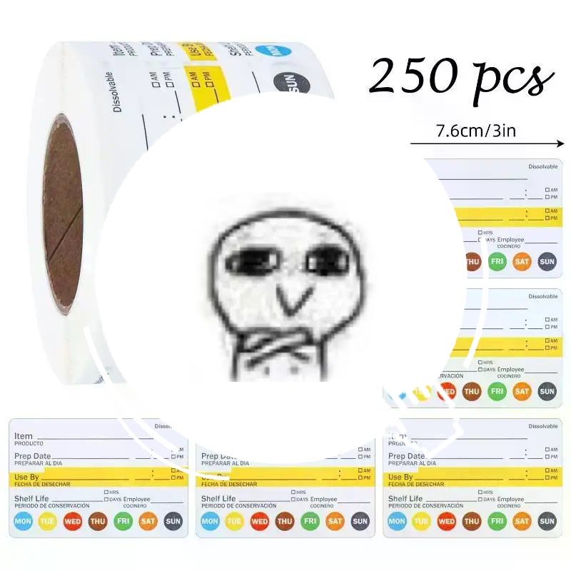 Food Storage Prep Containers - No Residue Food Date Labels 250Pcs/Roll