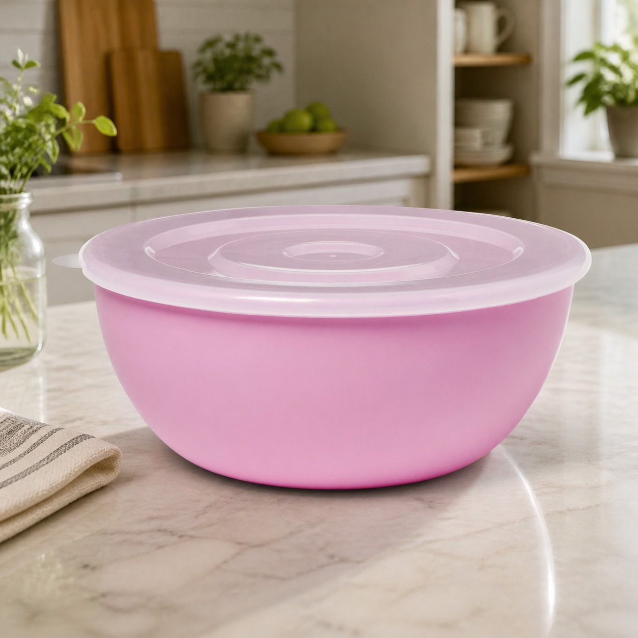 Food Storage Prep Containers - Pink Bowl With Matching Lid, Durable