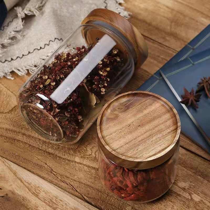 Round Glass Tube Jar Acacia Wo - Food Storage Youtube review and price