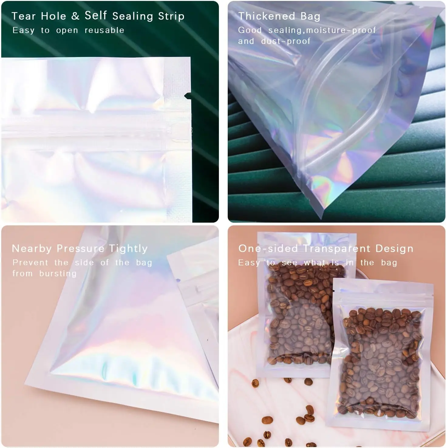 Resealable Holographic Rainbow - Food Storage In Mylar Bags review and price
